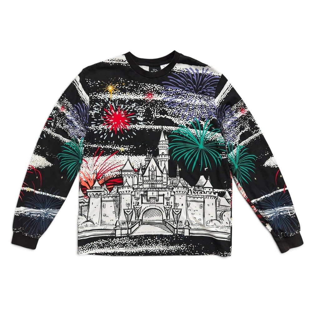 Disney 100 Years of Wonder Cinderella Castle Long Sleeve Shirt Fireworks Sz S
